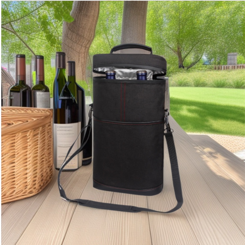 Wine Beer Spirits - กระเป๋าเก็บความเย็นไวน์แบบพกพาสำหรับใช้งานกลางแจ้ง บรรจุไวน์แดงหรือเบียร์ได้ 2 ขวด ขนาด 750