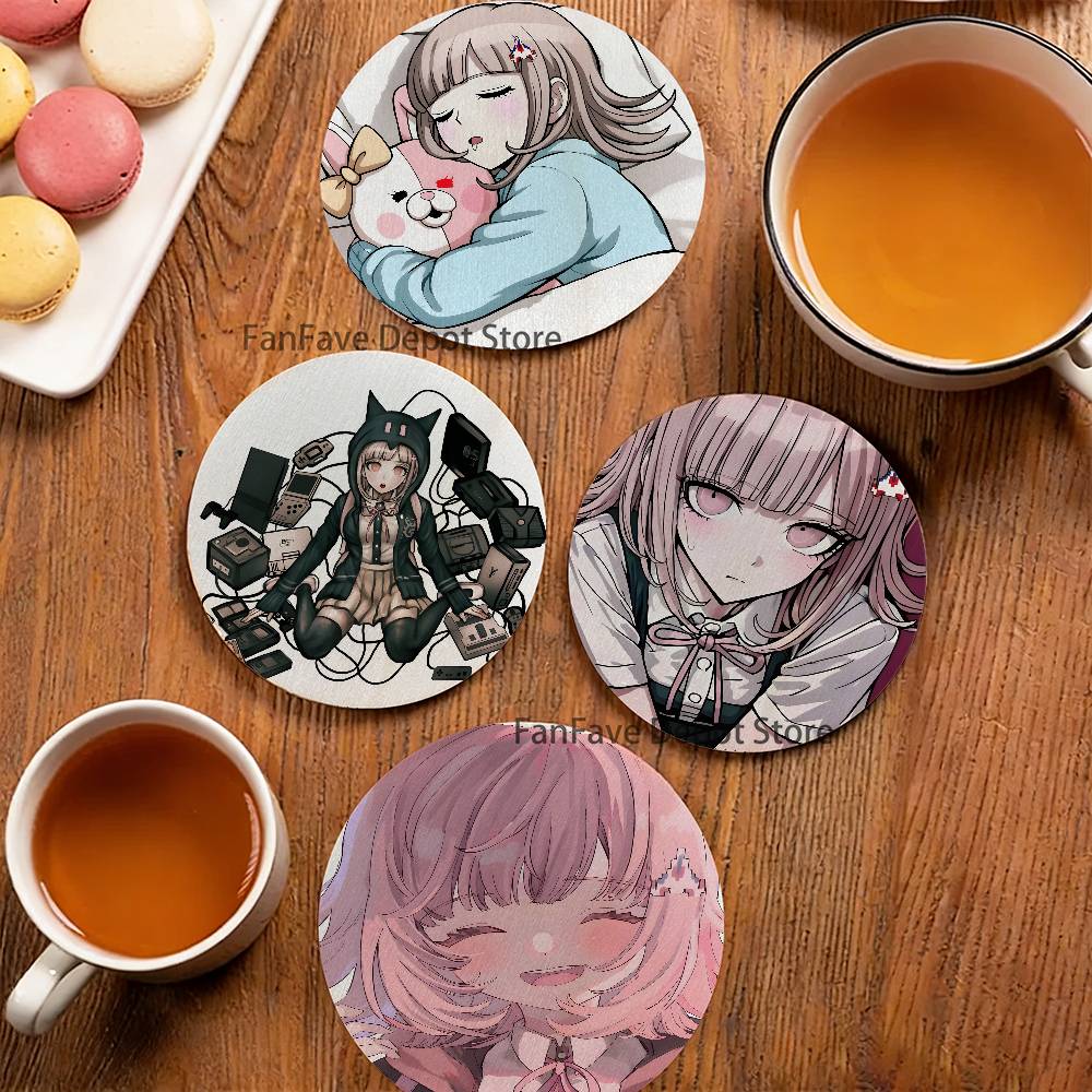 Wine N Beer - แผ่นรองแก้วไม้ทรงกลมลาย 2D ตัวละคร D-Danganronpa N-Nanami Chiaki