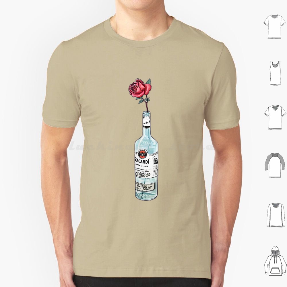Beer Wine Gin - เสื้อยืดลายดอกไม้รัมบาคาร์ดี ไซส์ 6XL ผ้าฝ้าย เสื้อยืดเท่ๆ ลายรัมบาคาร์ดี