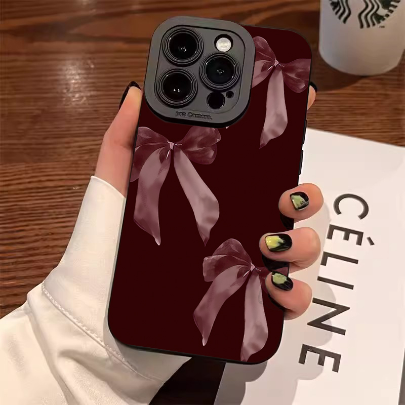Wine & Beer Emporium - เคสโทรศัพท์ลายโบว์สีไวน์แดง สำหรับ Samsung Galaxy S25 FE