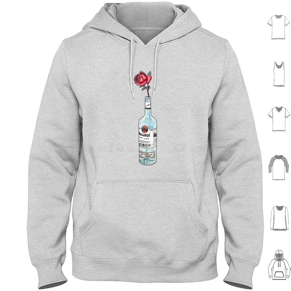 Beer Wine Gin - เสื้อฮู้ดลายดอกไม้รัมบาคาร์ดี้ ผ้าฝ้าย แขนยาว รัมบาคาร์ดี้ วอดก้า ปาร์ตี้